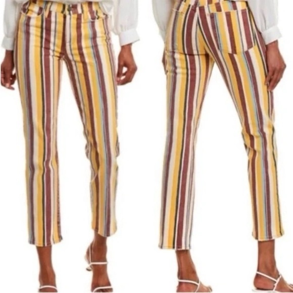 Frame Le High Straight Leg Jeans Denim Multicolor Striped Pants - Picture 1 of 11